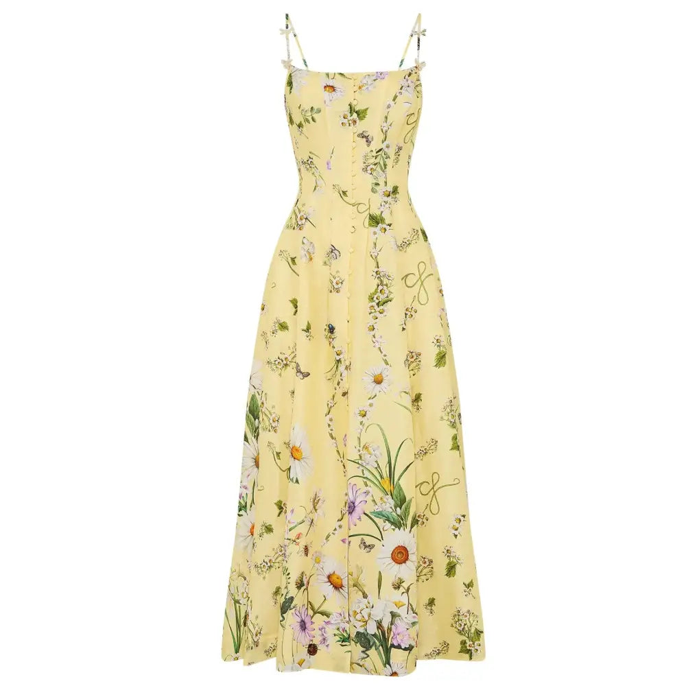 Camilla Daisy Chains Floral Linen Silk Midi Dress Dress