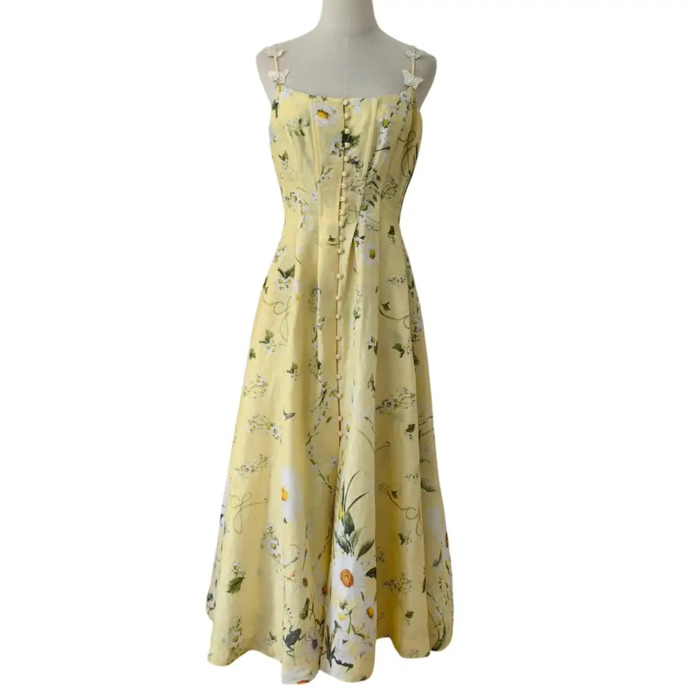 Camilla Daisy Chains Floral Linen Silk Midi Dress Dress