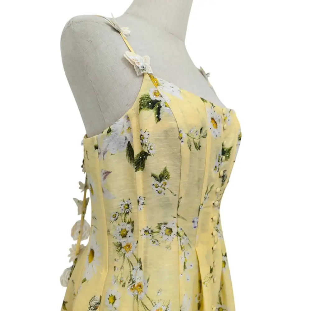 Camilla Daisy Chains Floral Linen Silk Midi Dress Dress