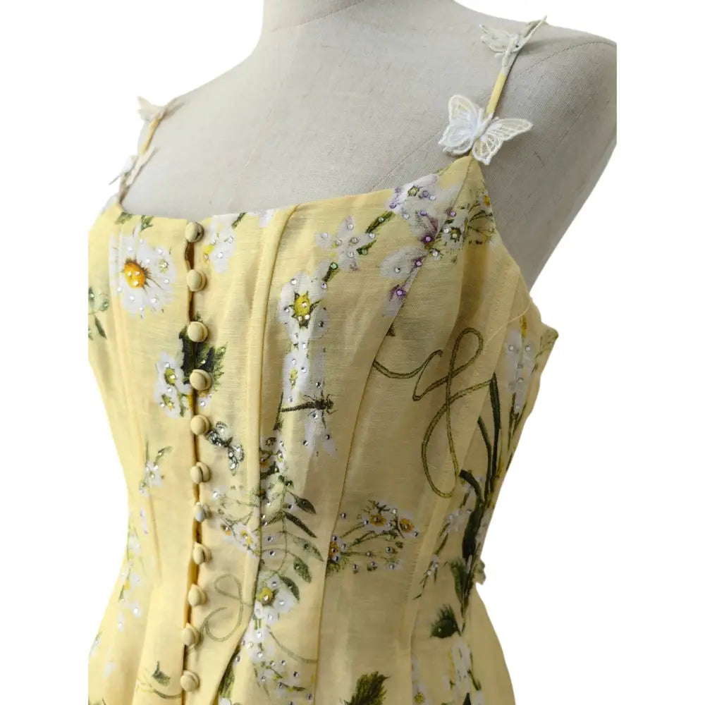 Camilla Daisy Chains Floral Linen Silk Midi Dress Dress