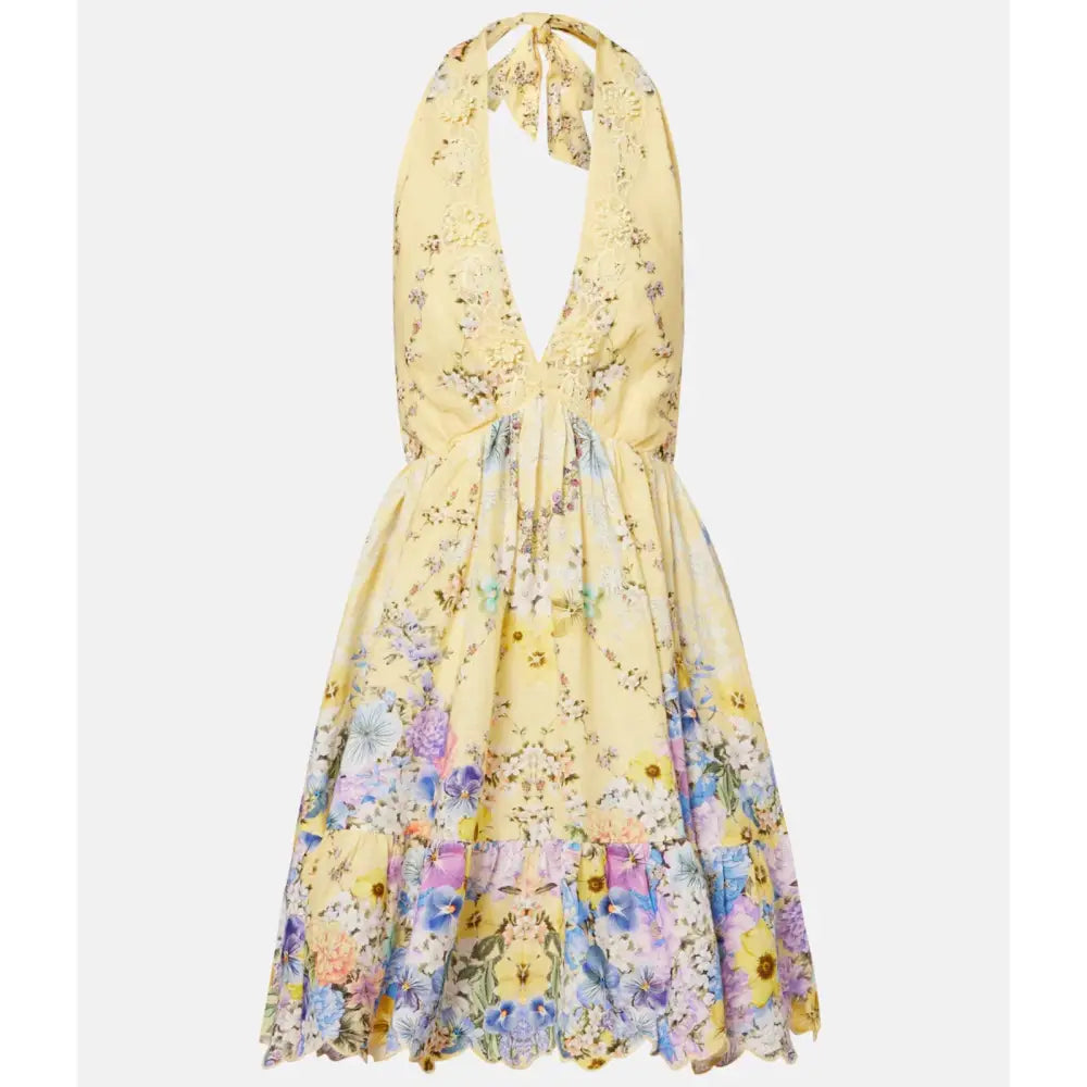 Camilla Embellished floral halterneck linen minidress - Dress