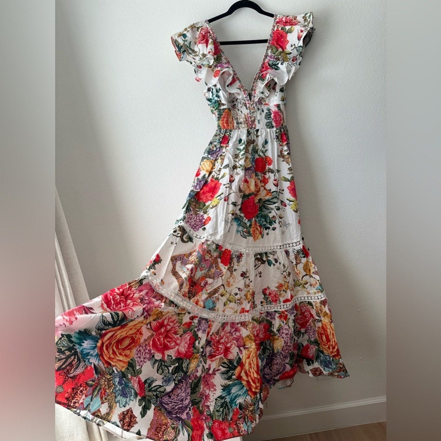 CAMILLA floral tiered dress with neck frill in Sew yesterday floral - Camilla Bernardi Collective