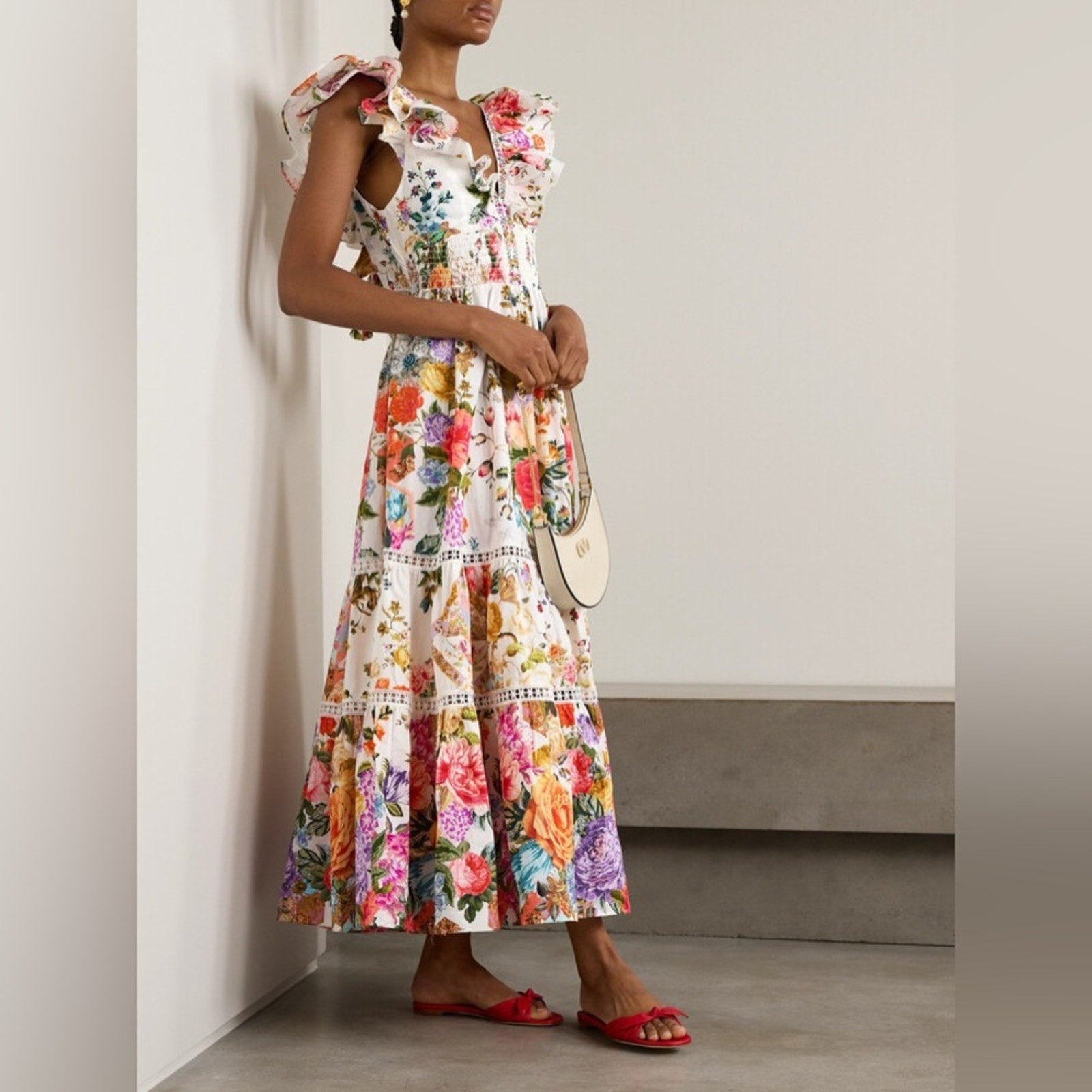 CAMILLA floral tiered dress with neck frill in Sew yesterday floral - Camilla Bernardi Collective