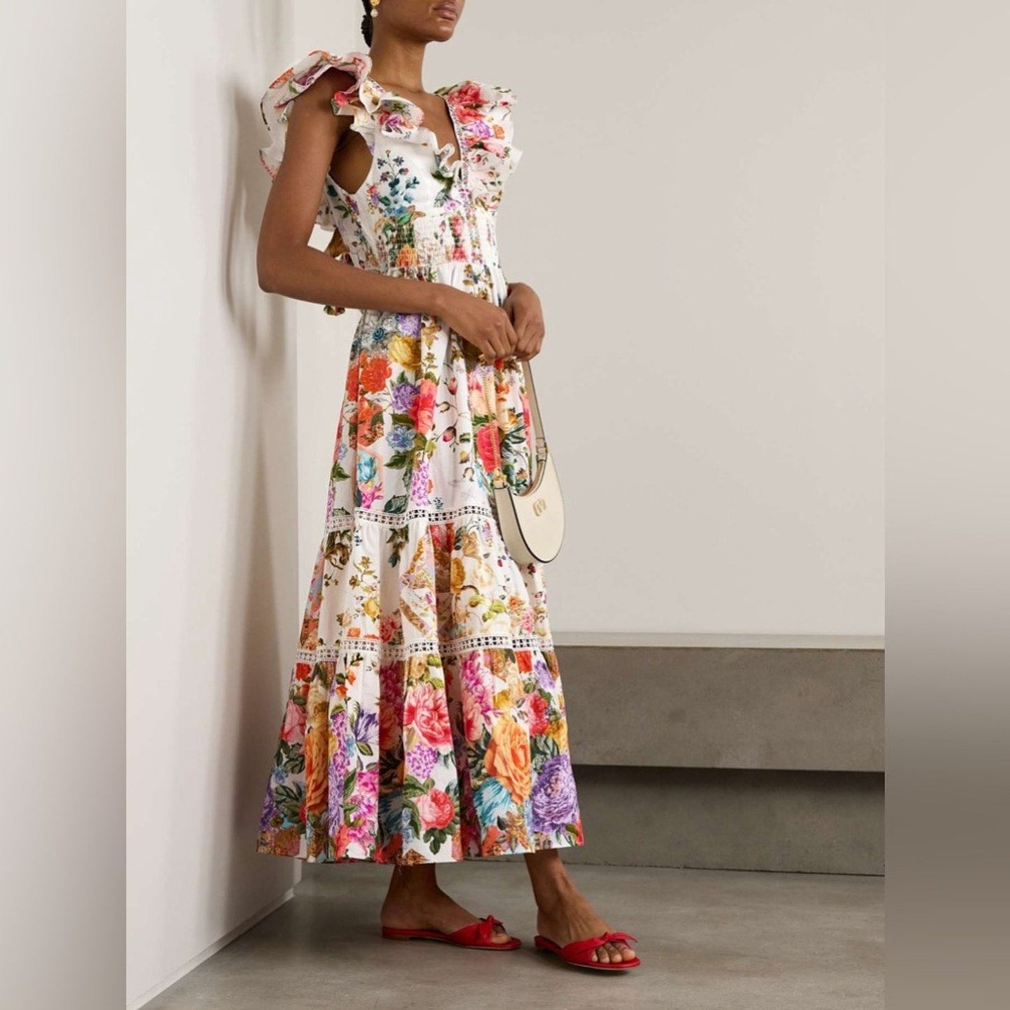 CAMILLA floral tiered dress with neck frill in Sew yesterday floral - Camilla Bernardi Collective