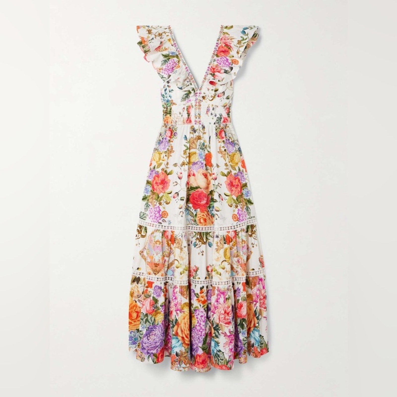 CAMILLA floral tiered dress with neck frill in Sew yesterday floral - Camilla Bernardi Collective