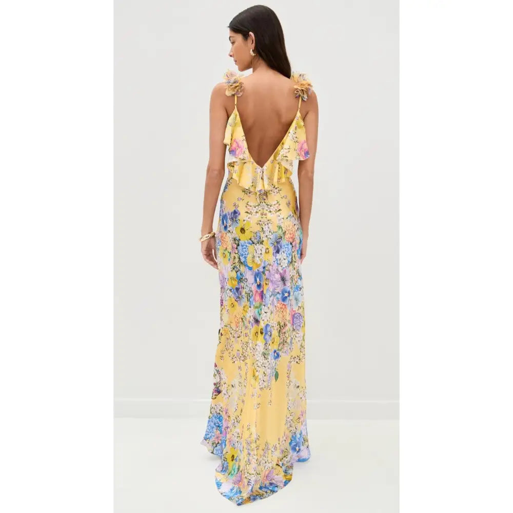Camilla V Neck Bias with Back Frill Slip Dress - Dress