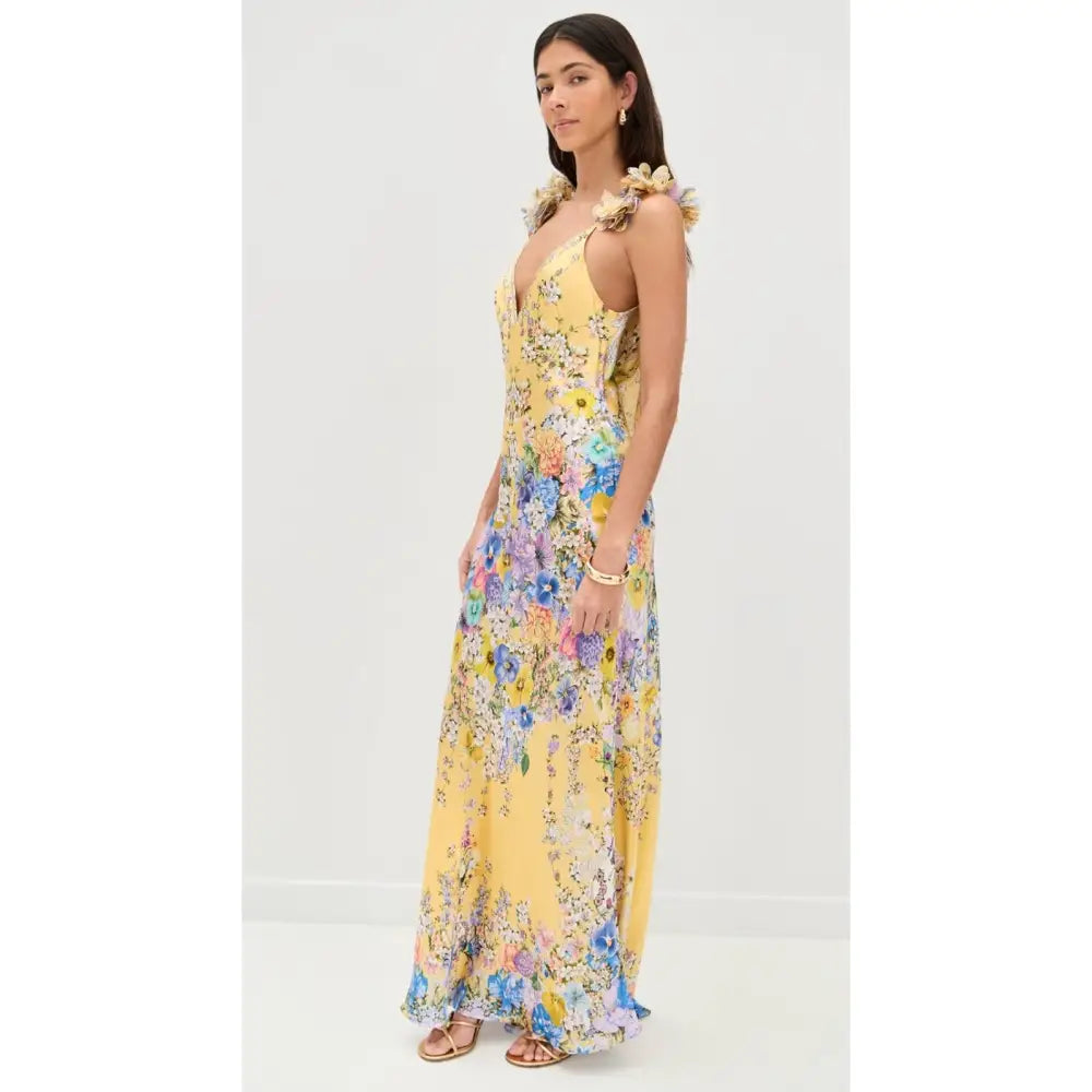 Camilla V Neck Bias with Back Frill Slip Dress - Dress