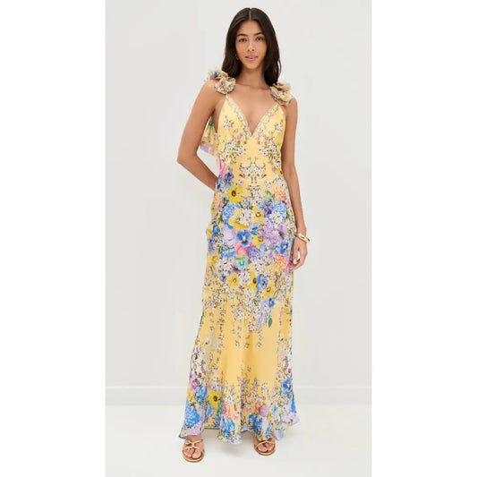 Camilla V Neck Bias with Back Frill Slip Dress - XS - Dress