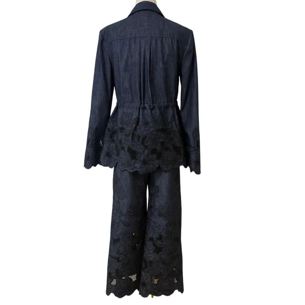 Veronica Beard Kiki Eyelet Jacket Navy Chambray Cinched Field Jacket - Jacket
