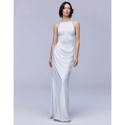 Ceren Ocak Satin Dress in White - Dress