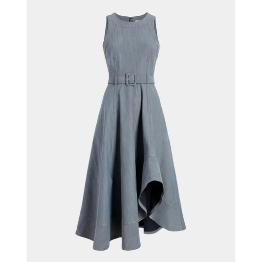 Cinq a Sept Zelda Belted Asymmetric Sleeveless Denim Midi Dress - Dress