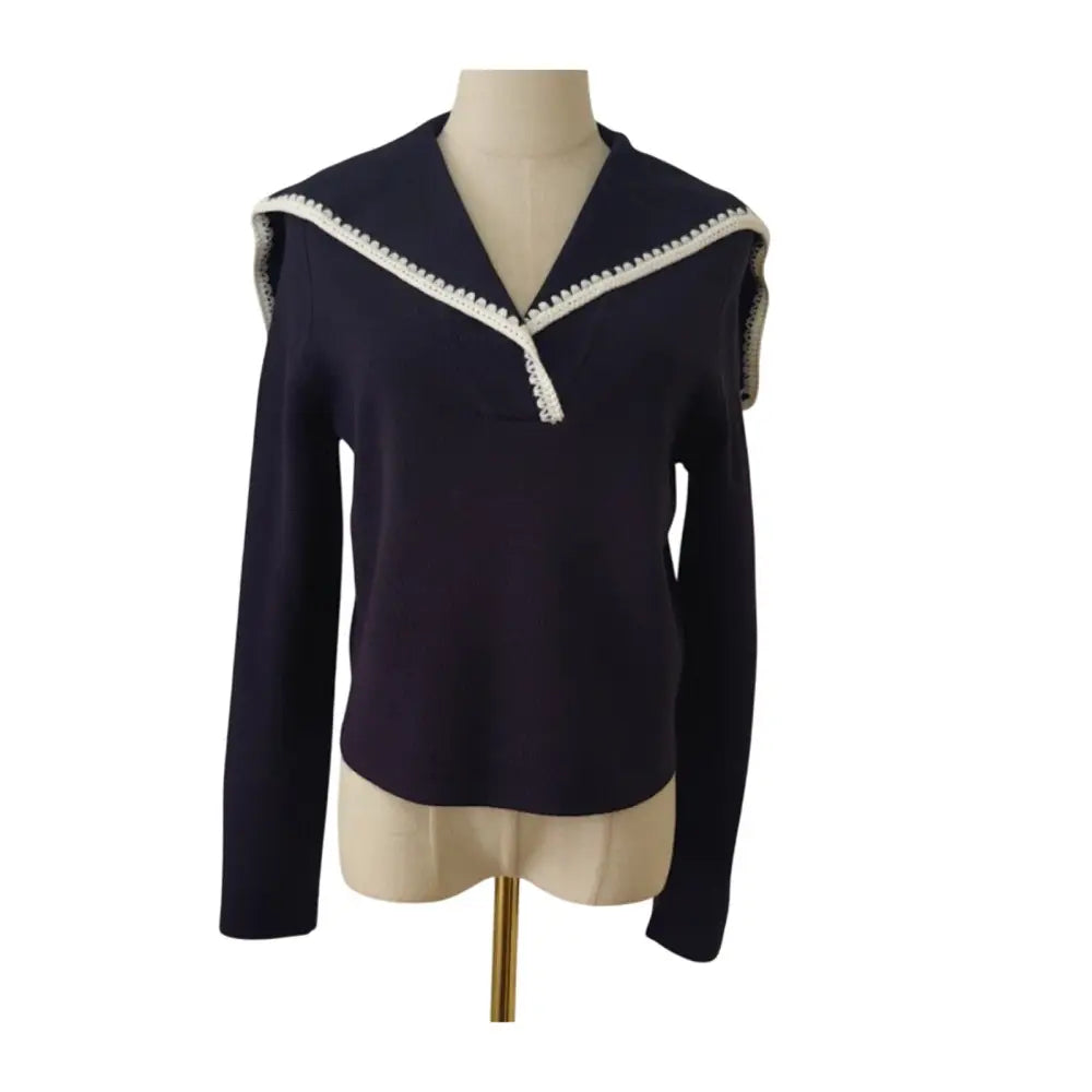 Sezane Naya Jumper Marine with Ecru Details - Tops