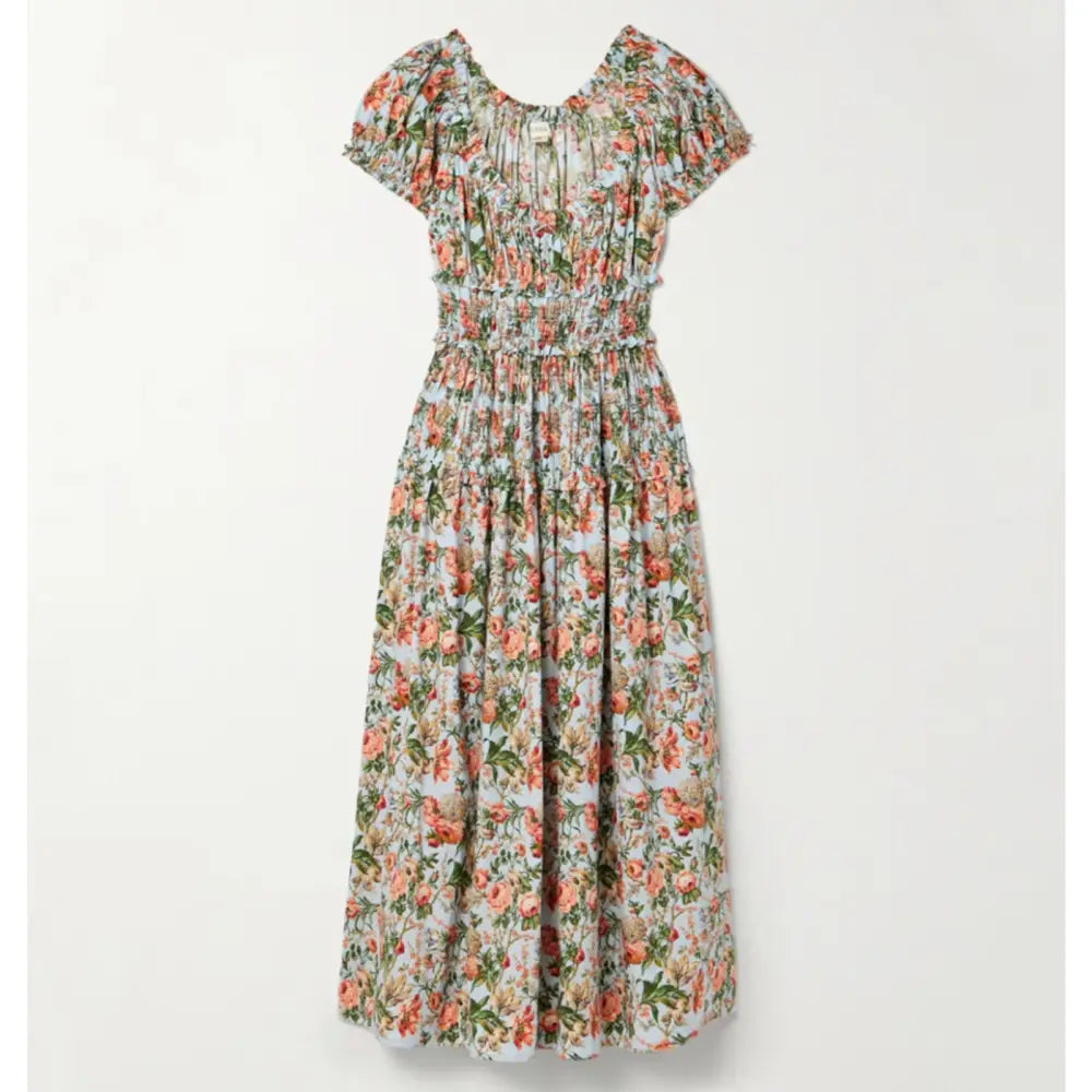 DOEN Leanne Shirred Floral-print Cotton-voile Midi Dress In Calico Garden - Dress