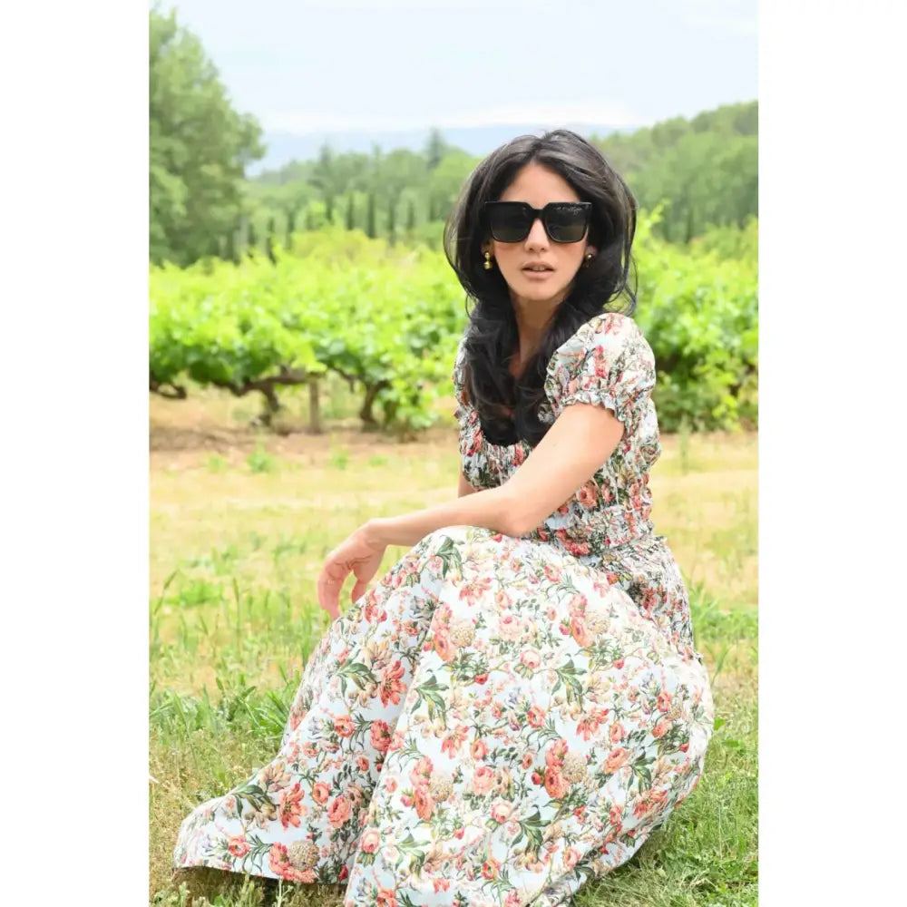 DOEN Leanne Shirred Floral-print Cotton-voile Midi Dress In Calico Garden - Dress