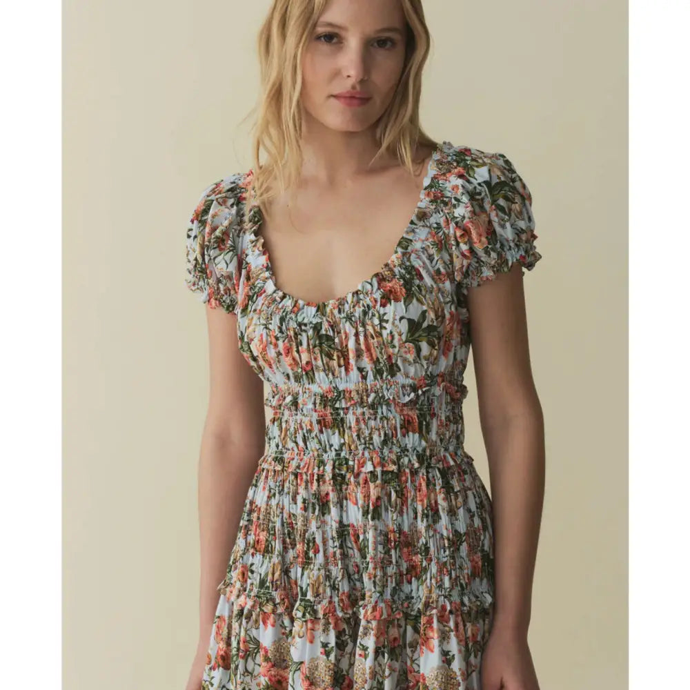 DOEN Leanne Shirred Floral-print Cotton-voile Midi Dress In Calico Garden - Dress