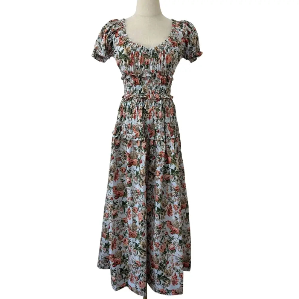 DOEN Leanne Shirred Floral-print Cotton-voile Midi Dress In Calico Garden - Dress