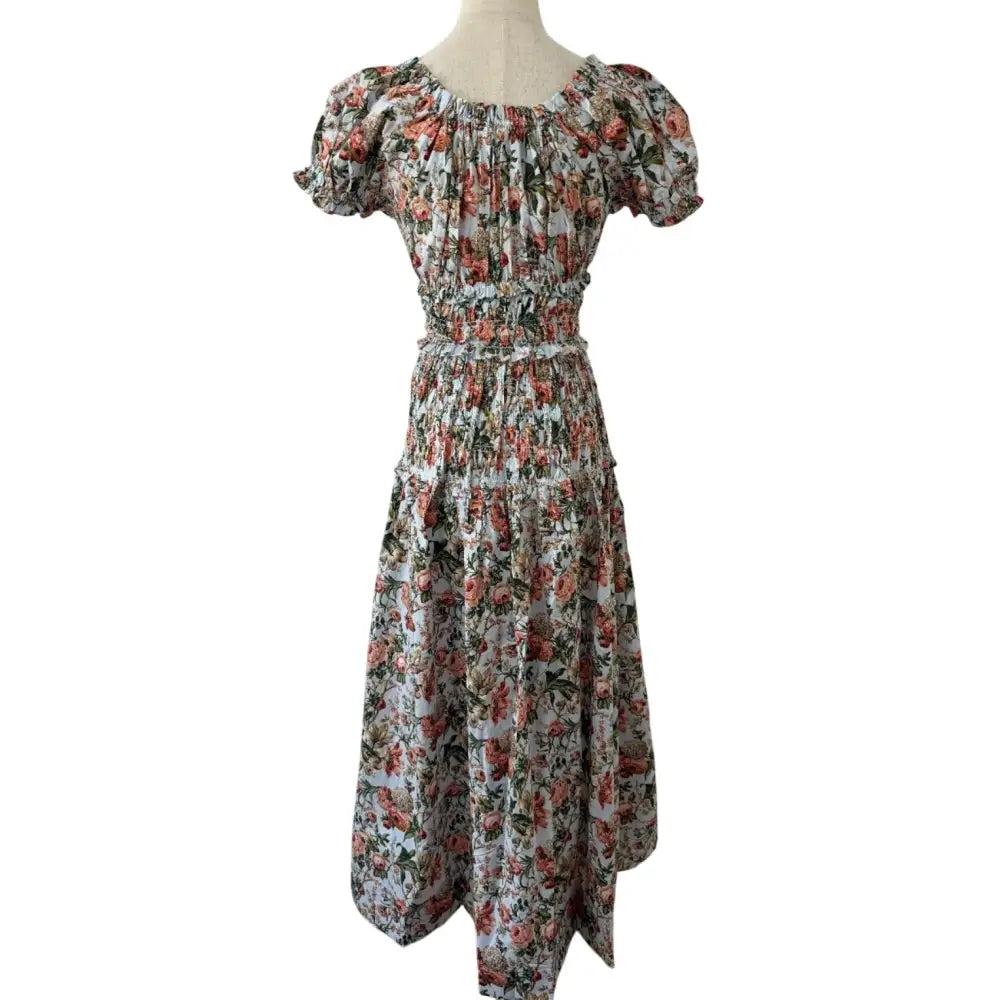 DOEN Leanne Shirred Floral-print Cotton-voile Midi Dress In Calico Garden - Dress