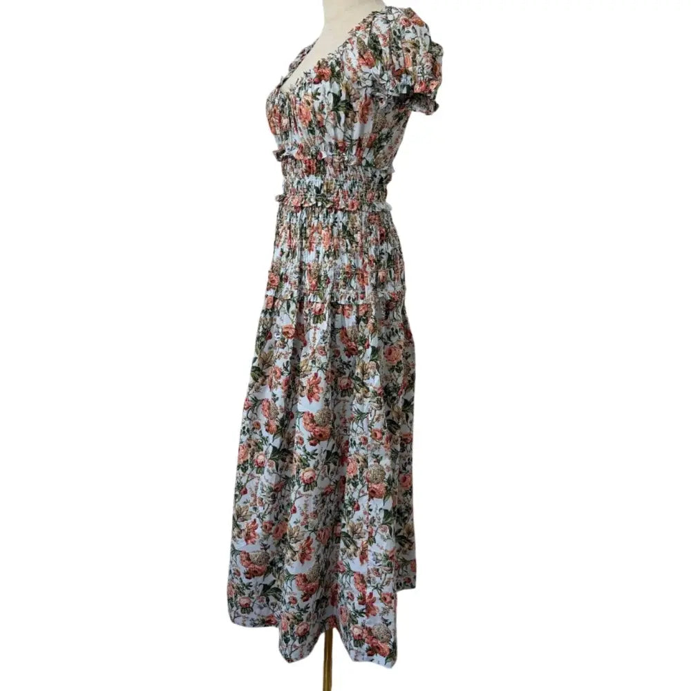 DOEN Leanne Shirred Floral-print Cotton-voile Midi Dress In Calico Garden - Dress