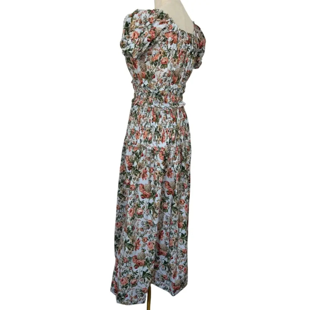 DOEN Leanne Shirred Floral-print Cotton-voile Midi Dress In Calico Garden - Dress