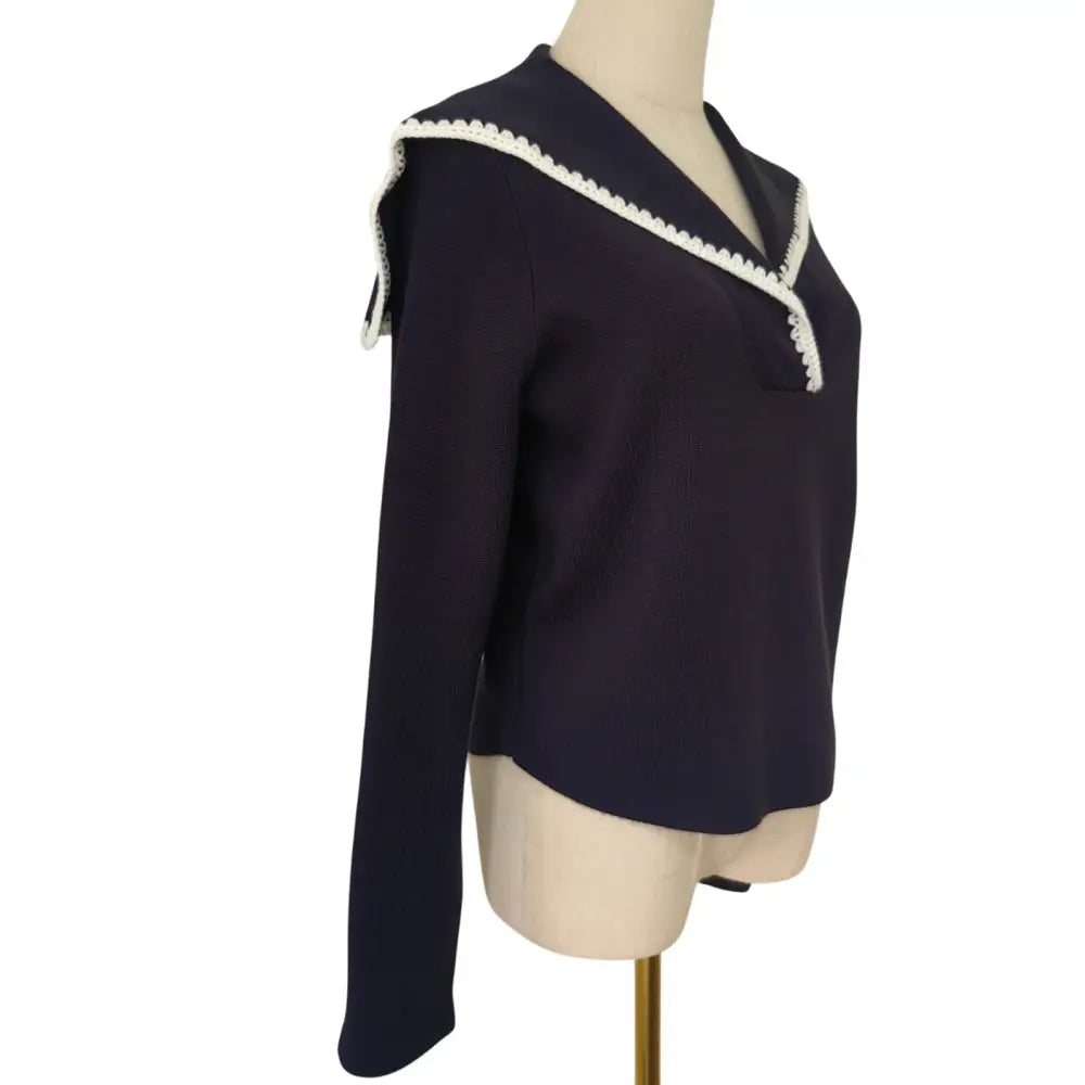 Sezane Naya Jumper Marine with Ecru Details - Tops