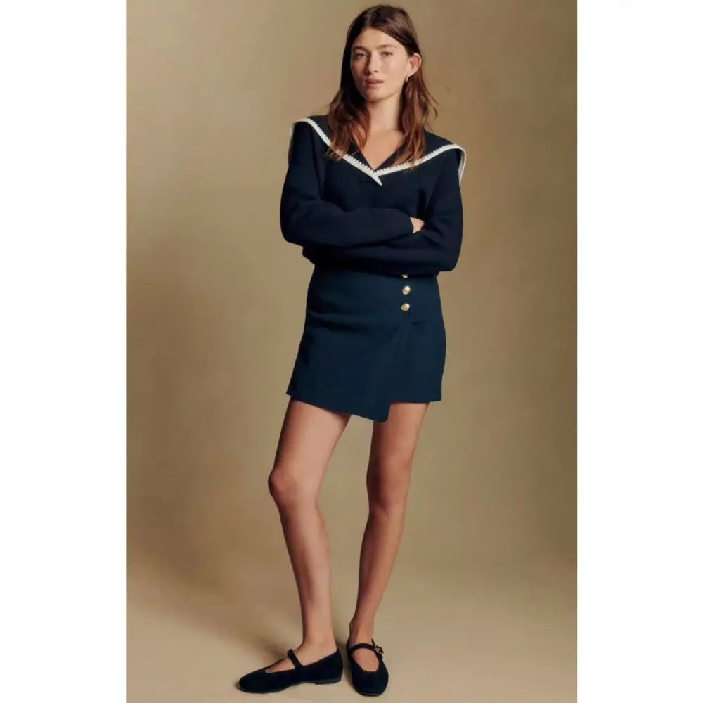 Sezane Naya Jumper Marine with Ecru Details - Tops
