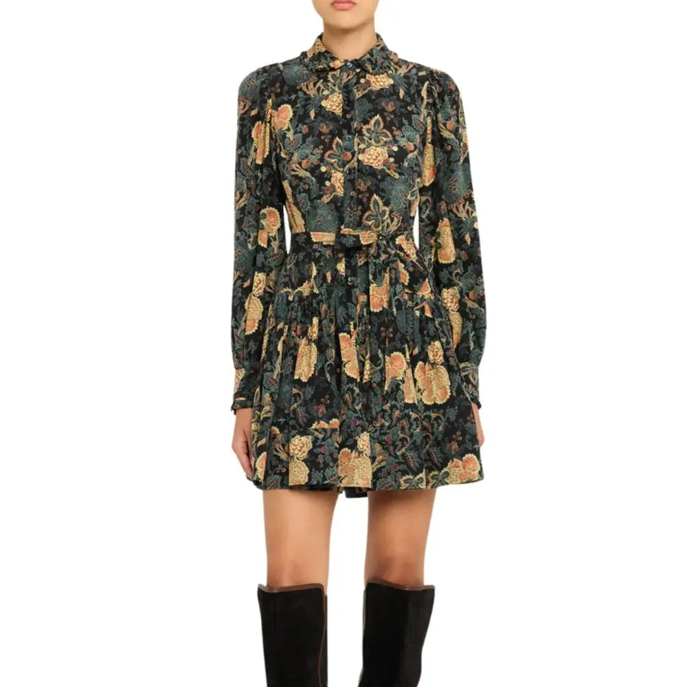 Ulla Johnson Simona Silk Long Sleeve Mini Dress in Nuit - 2 - Dress