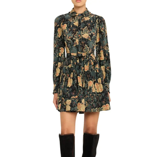 Ulla Johnson Simona Silk Long Sleeve Mini Dress in Nuit - 2 - Dress