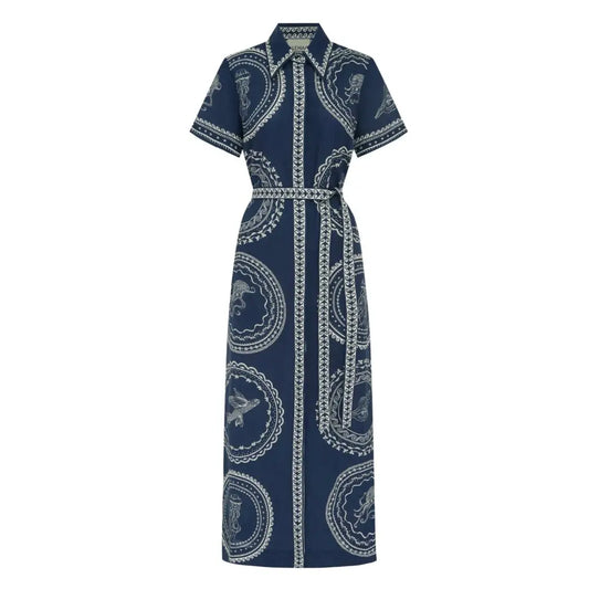Alemais Oceane Linen Shirtdress in Navy - 2 - Dress