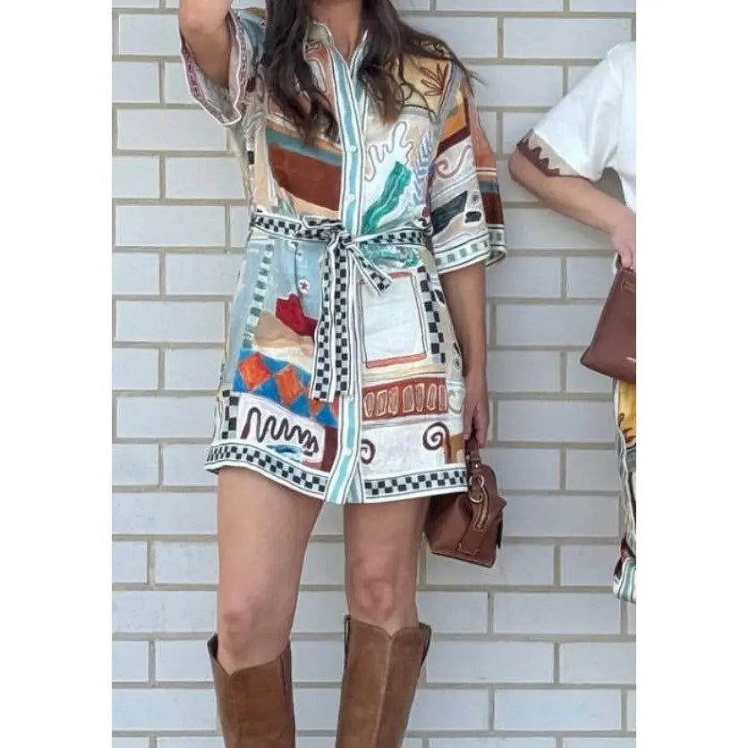 ALEMAIS Michelle Linen Mini Shirtdress - Dress