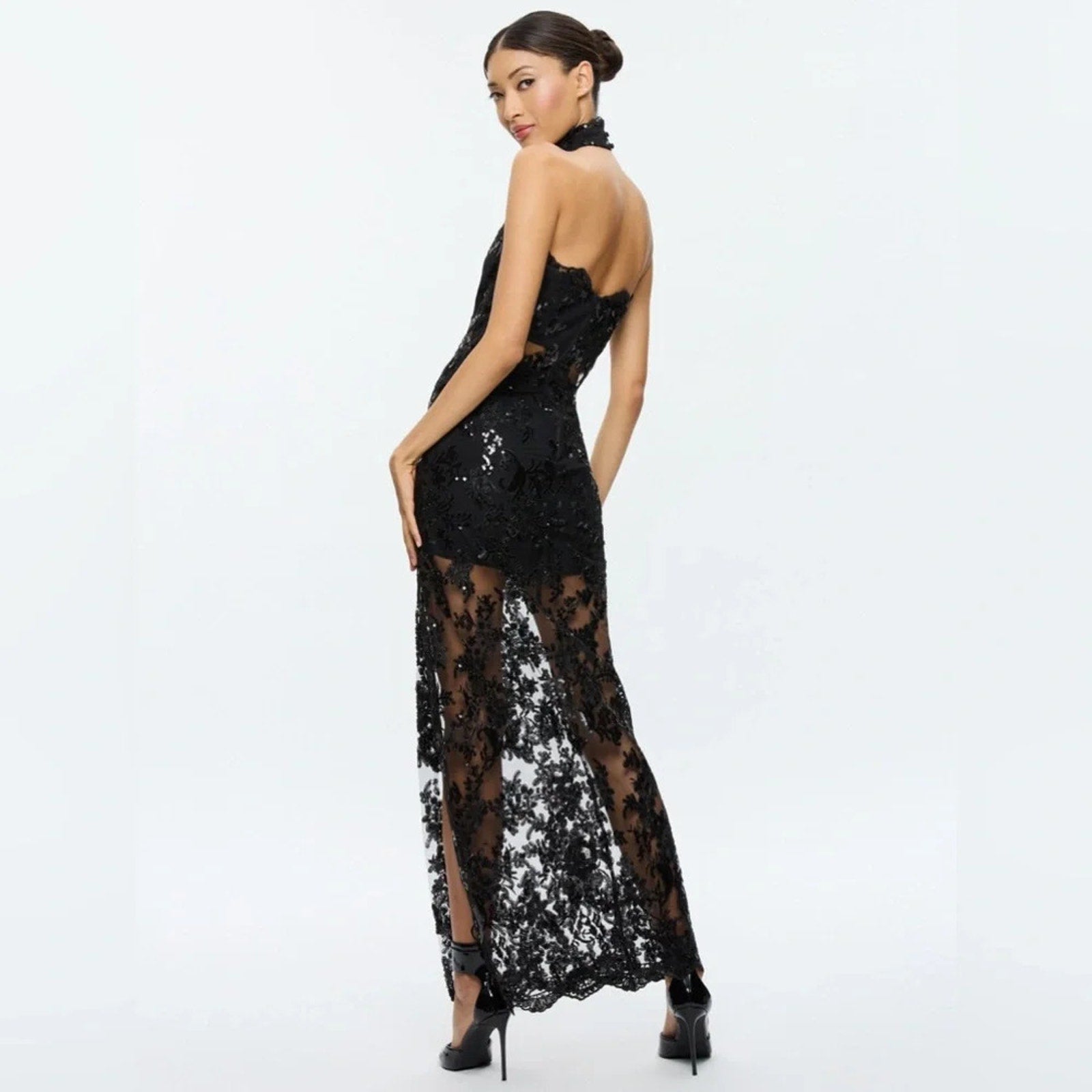 GEORGIE EMBELLISHED STRAPLESS HIGH SLIT GOWN WITH COLLAR - Alice + Olivia Bernardi Collective