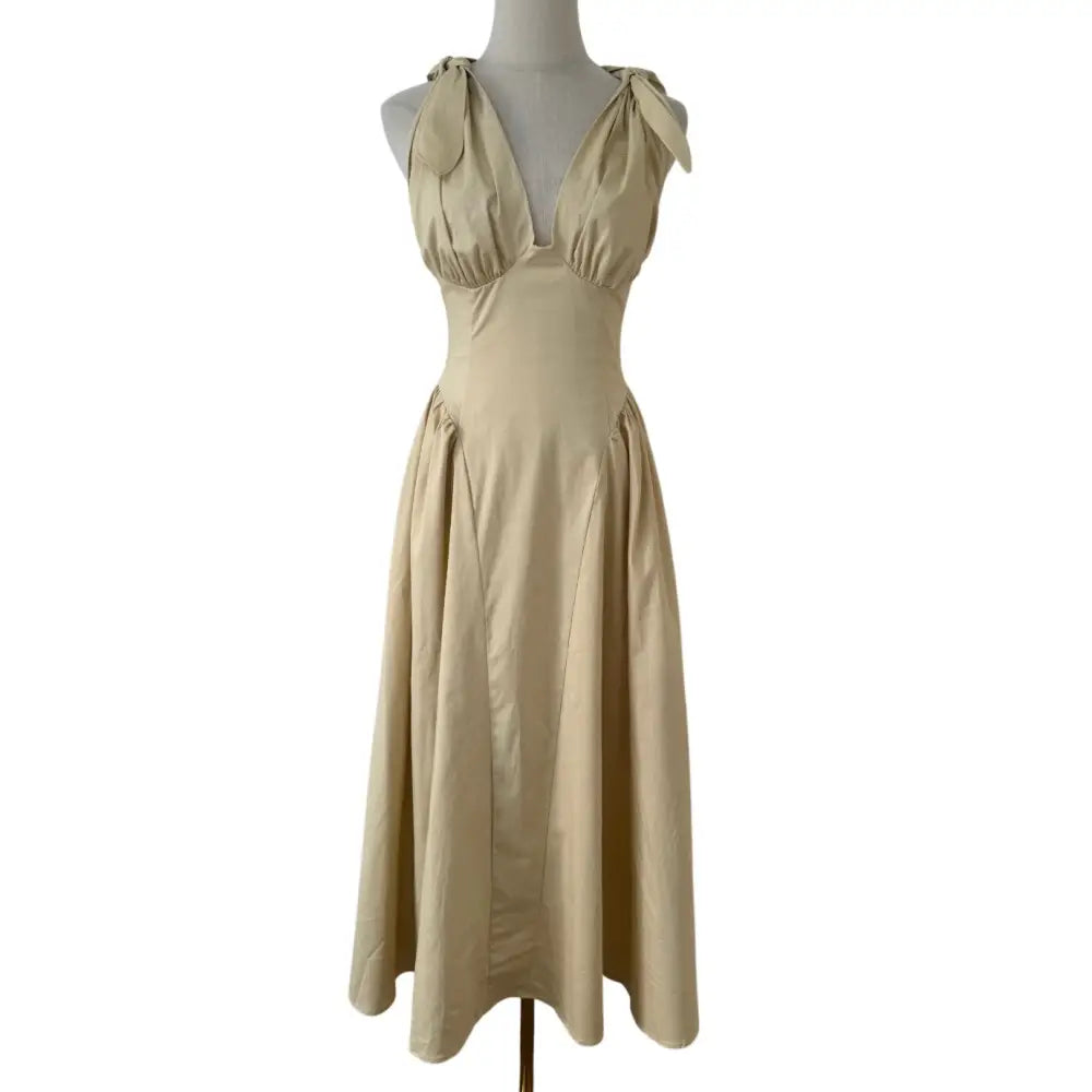 Helsa Fairweather Midi Dress in Stretch Cotton Sateen in Hay - Dress
