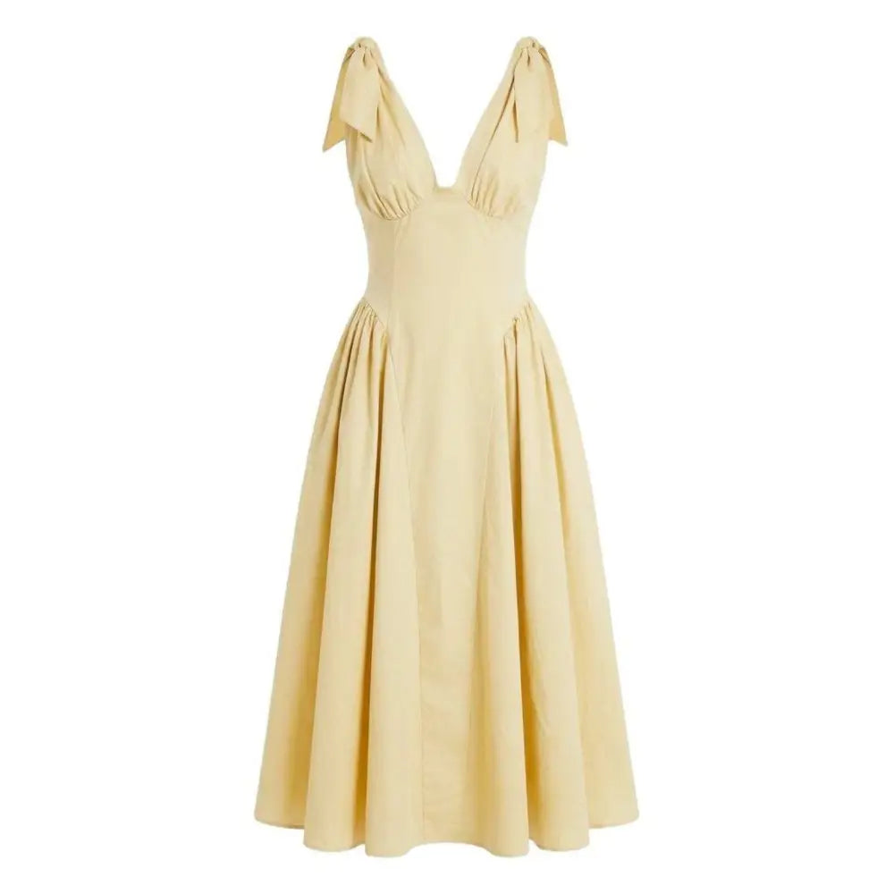 Helsa Fairweather Midi Dress in Stretch Cotton Sateen in Hay - Dress