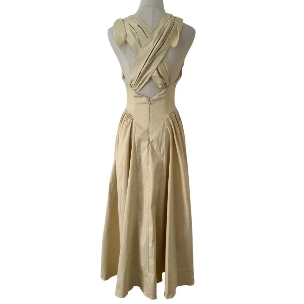Helsa Fairweather Midi Dress in Stretch Cotton Sateen in Hay - Dress