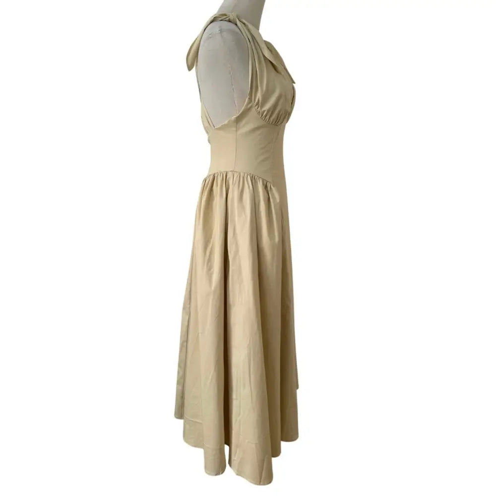 Helsa Fairweather Midi Dress in Stretch Cotton Sateen in Hay - Dress
