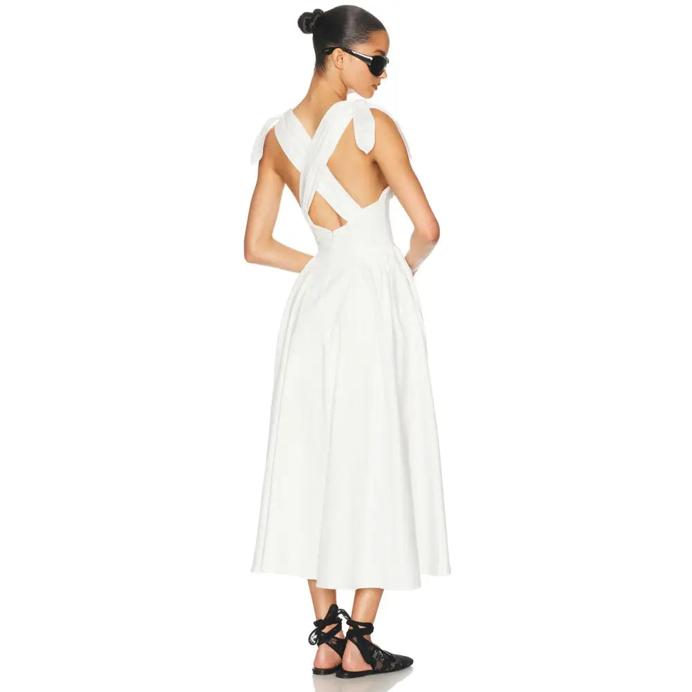 Helsa Fairweather Midi Dress in Stretch Cotton Sateen in Ivory - Dress