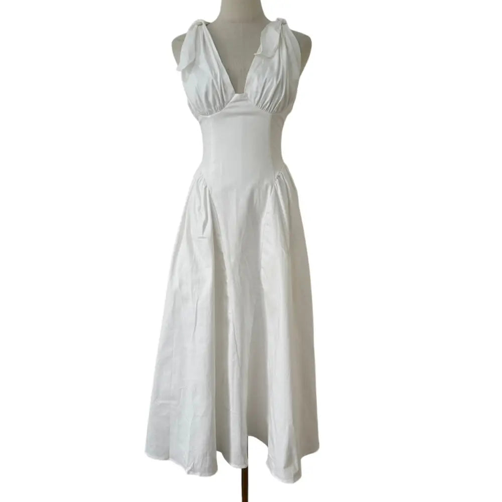 Helsa Fairweather Midi Dress in Stretch Cotton Sateen in Ivory - Dress