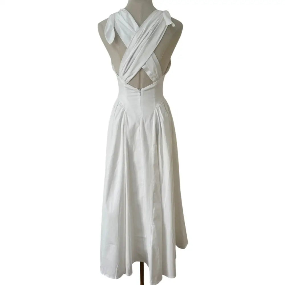 Helsa Fairweather Midi Dress in Stretch Cotton Sateen in Ivory - Dress