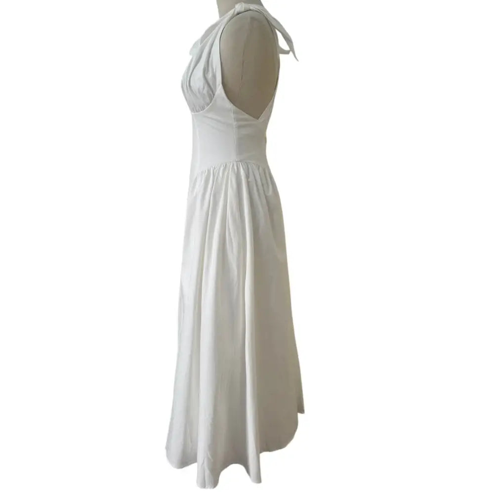 Helsa Fairweather Midi Dress in Stretch Cotton Sateen in Ivory - Dress