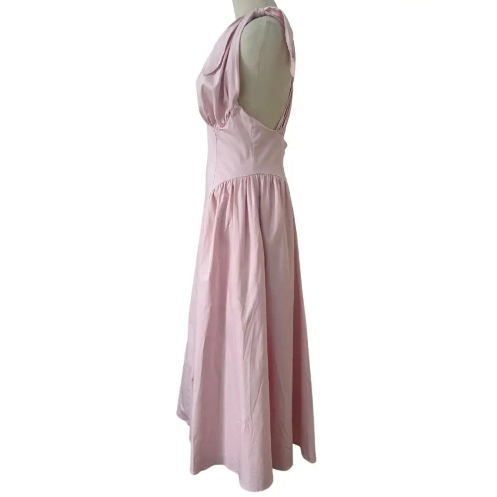 Helsa Fairweather Midi Dress in Stretch Cotton Sateen in Tea Rose Pink - Dress