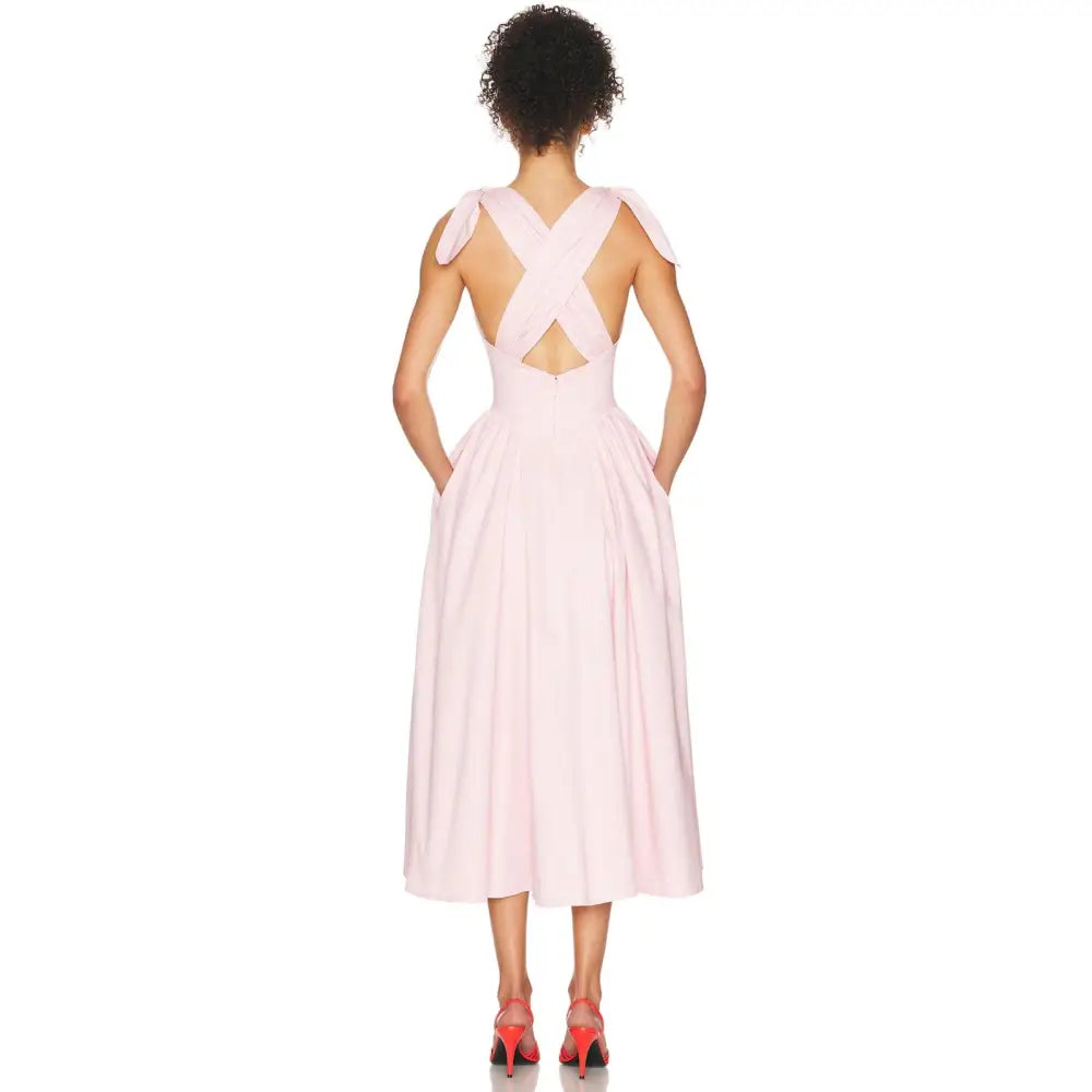 Helsa Fairweather Midi Dress in Stretch Cotton Sateen in Tea Rose Pink - Dress