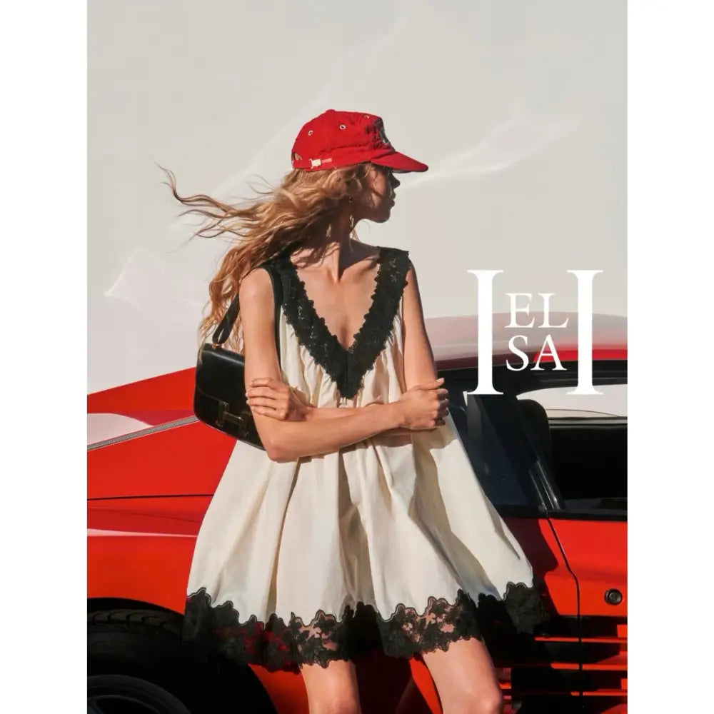 Helsa Mini Dress With Lace in Tech Poplin - Dress