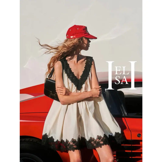 Helsa Mini Dress With Lace in Tech Poplin - Dress