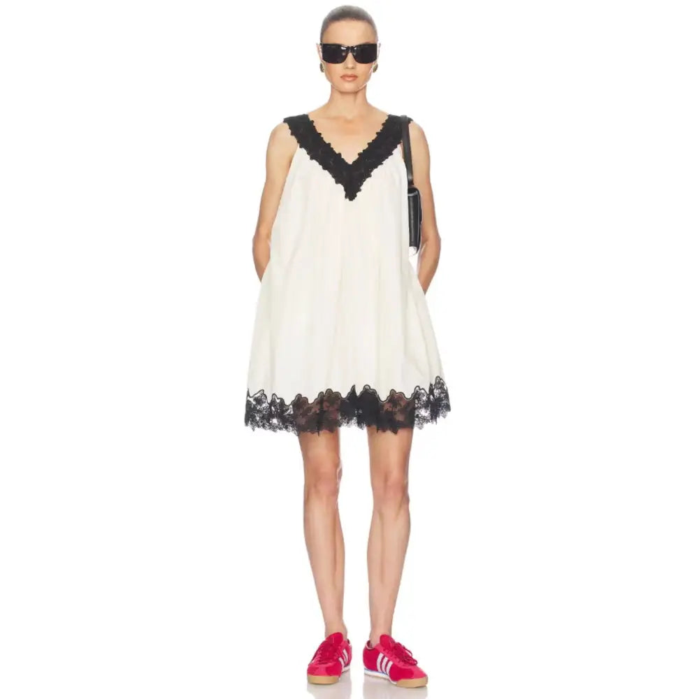 Helsa Mini Dress With Lace in Tech Poplin - Dress