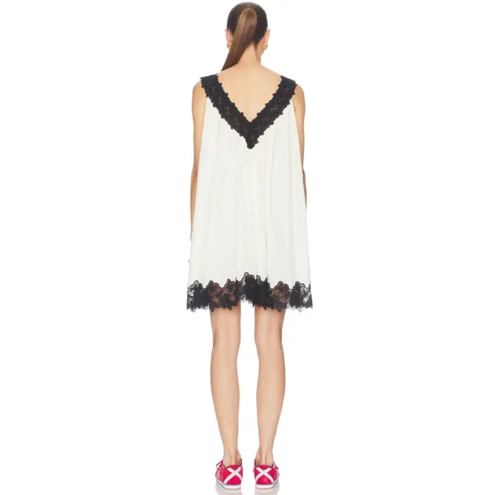 Helsa Mini Dress With Lace in Tech Poplin - Dress