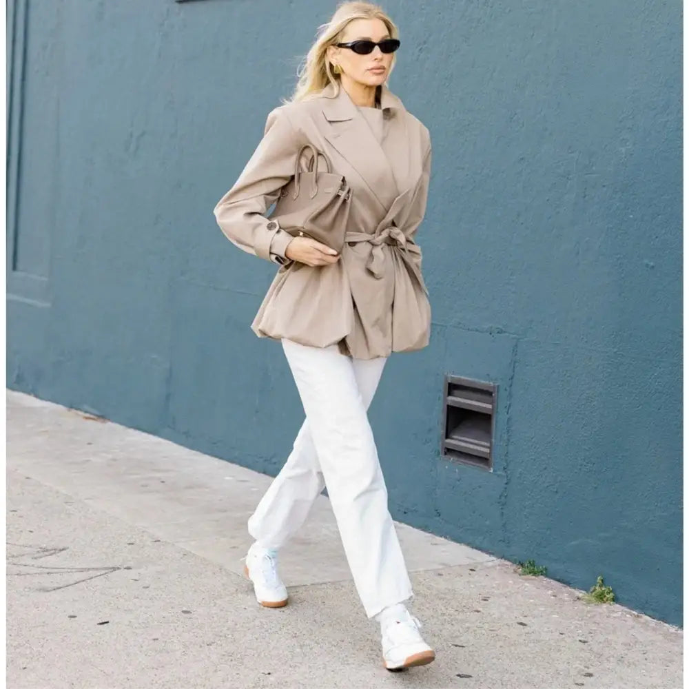 Helsa Short Bubble Hem Trench in Stone - Jacket
