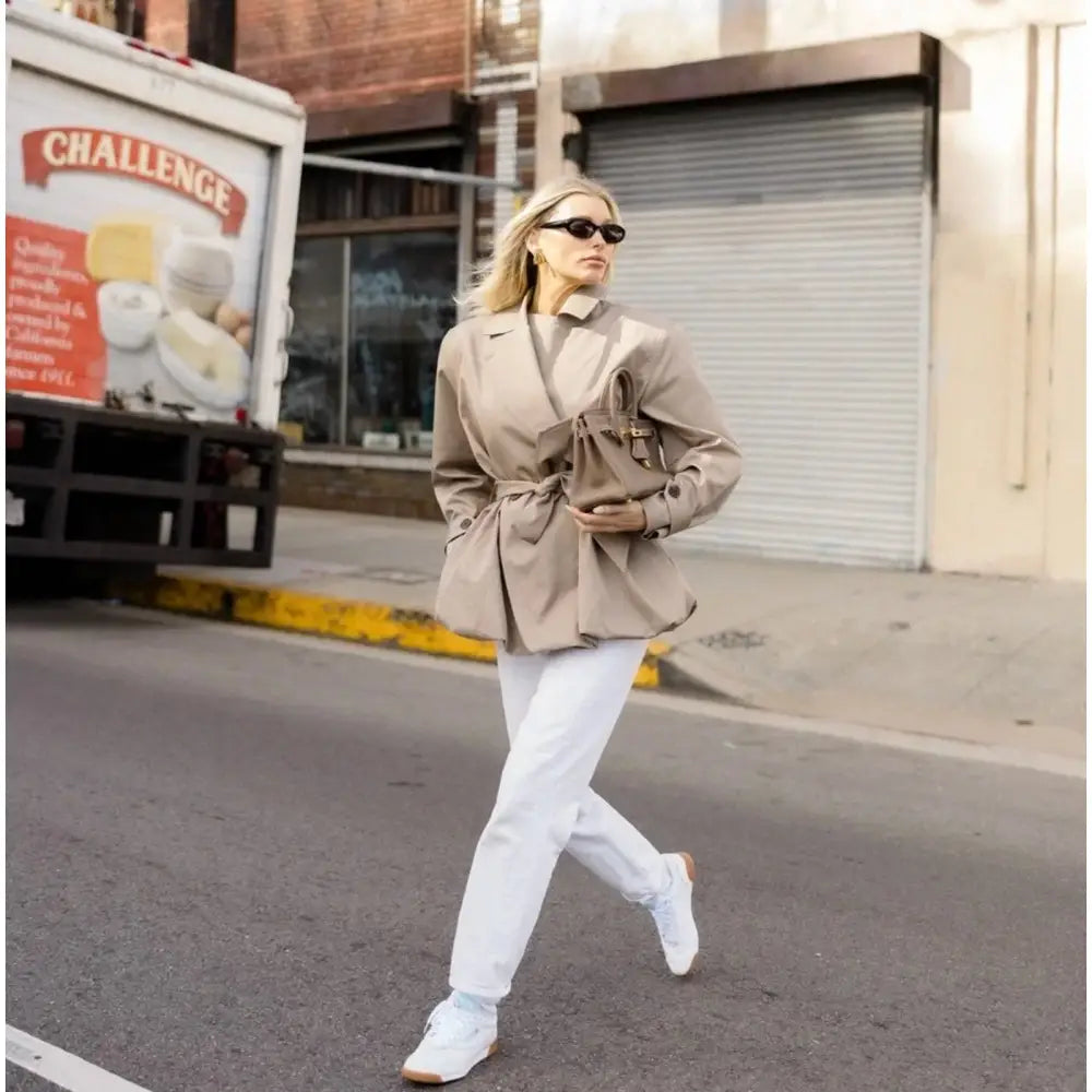 Helsa Short Bubble Hem Trench in Stone - Jacket