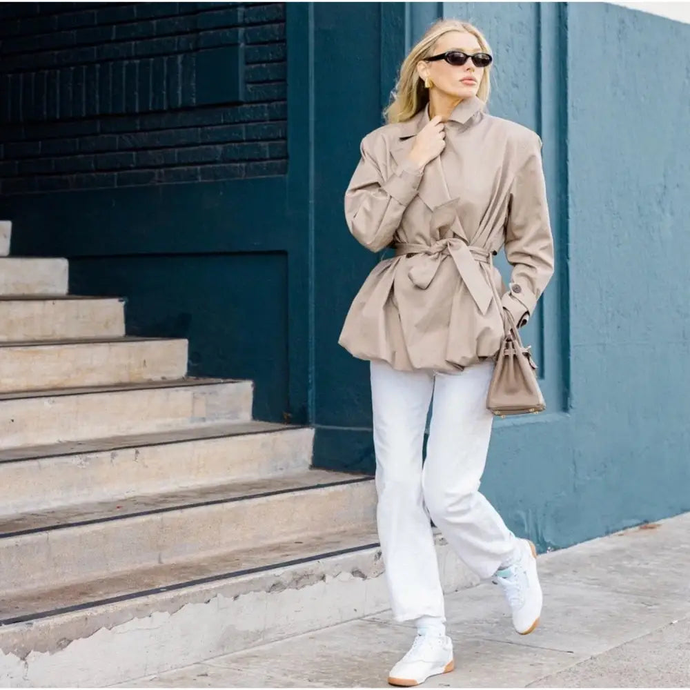 Helsa Short Bubble Hem Trench in Stone - Jacket