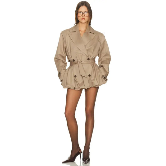 Helsa Short Bubble Hem Trench in Stone - S - Jacket