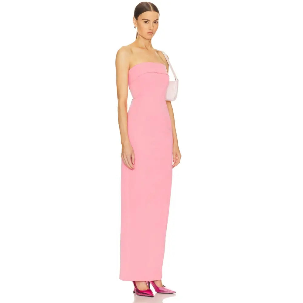 Helsa Tech Gabardine Long Strapless Dress in Very Pink - Dress