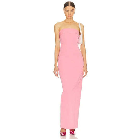 Helsa Tech Gabardine Long Strapless Dress in Very Pink - Dress